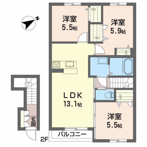 シャーメゾントミーC(3LDK/2階)の間取り写真