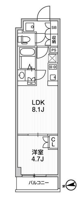 ディームス西早稲田(1LDK/2階)の間取り写真