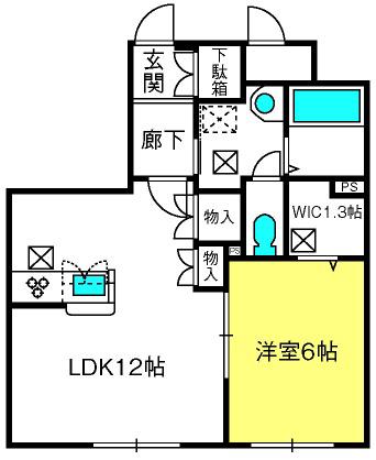 シャルマン南鳩ヶ谷(1LDK/1階)の間取り写真