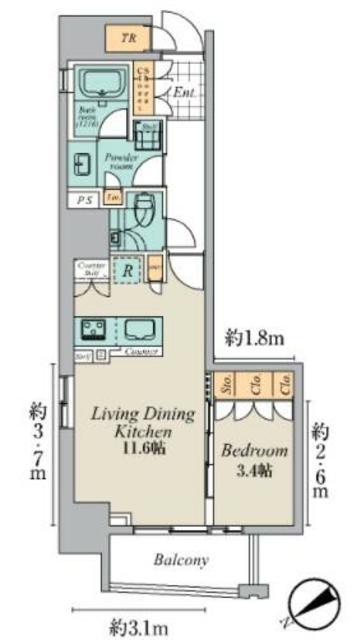 クレストコート清澄庭園(1LDK/6階)の間取り写真