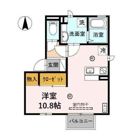 クレシア高木中央(ワンルーム/2階)の間取り写真