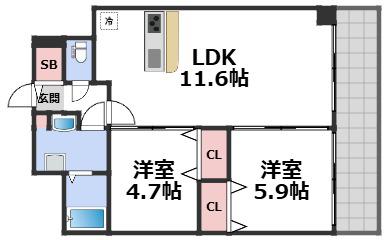 レジデンシア都島アイラ(2LDK/4階)の間取り写真