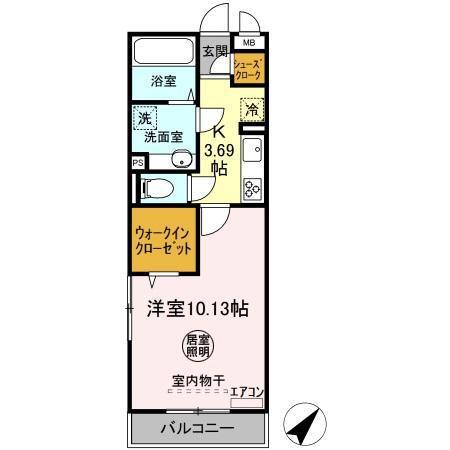ＪＲ内房線 五井駅 徒歩2分 3階建 築10年(1K/2階)の間取り写真