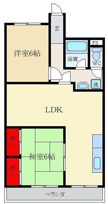 家具町ハイツ(2LDK/8階)の間取り写真