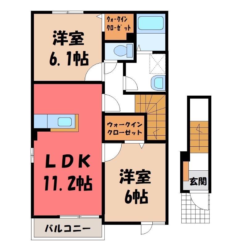 メゾンカーメルIIB(2LDK/2階)の間取り写真