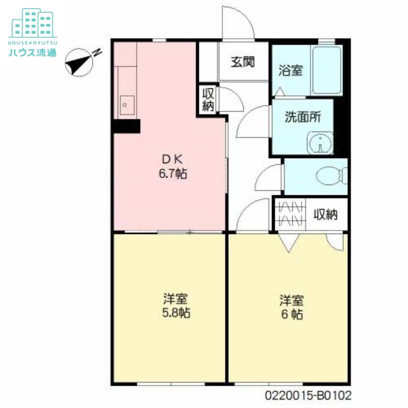 ディアス古賀島B(2DK/1階)の間取り写真