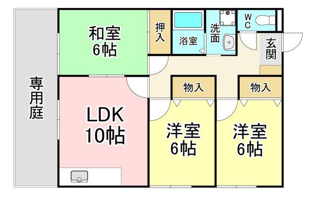 アスティオス洞南A棟(2LDK/1階)の間取り写真