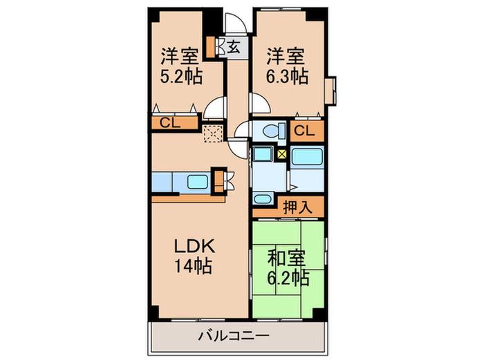 ドゥーブル水元(3LDK/5階)の間取り写真