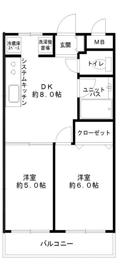 コーポ・ナッツ成田(2DK/2階)の間取り写真