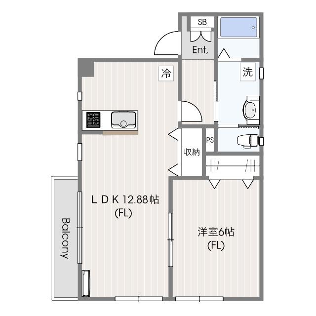プルメリア(1LDK/2階)の間取り写真