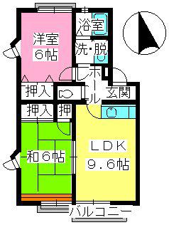 ティアラ新飼(2LDK/2階)の間取り写真
