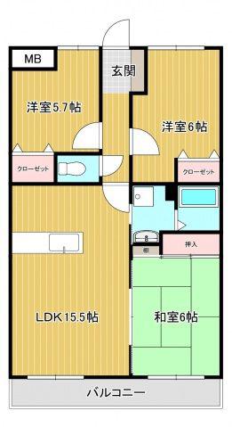 エヴァーワン玉島(3LDK/2階)の間取り写真