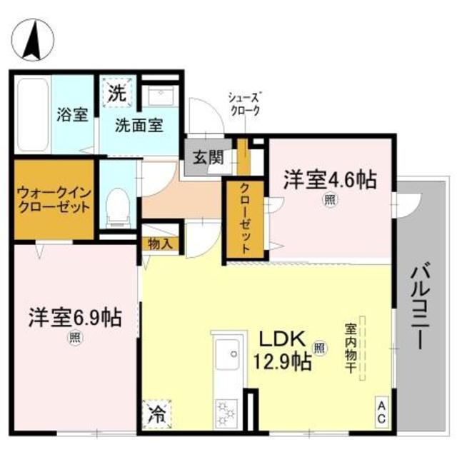 GRAMM松室吾田神町B(2LDK/1階)の間取り写真