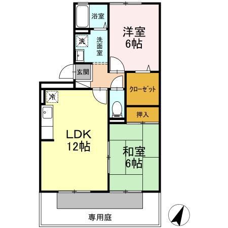 ボヌール藤(2LDK/1階)の間取り写真