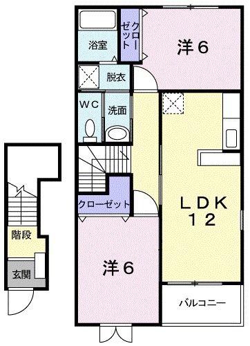 フォンターナ(2LDK/2階)の間取り写真