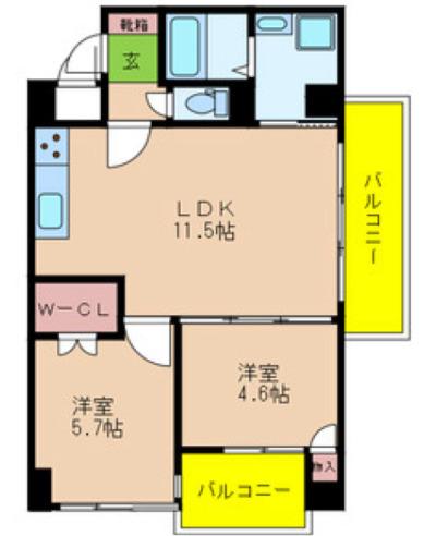 パレス東洋6号館(2LDK/7階)の間取り写真