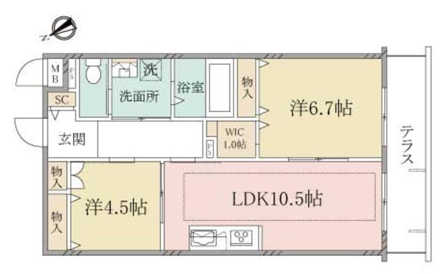 ヘーベルヴィレッジ東武練馬ビアンテラス(2LDK/1階)の間取り写真