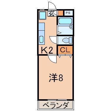 サンコーポ鳥谷野(1K/2階)の間取り写真