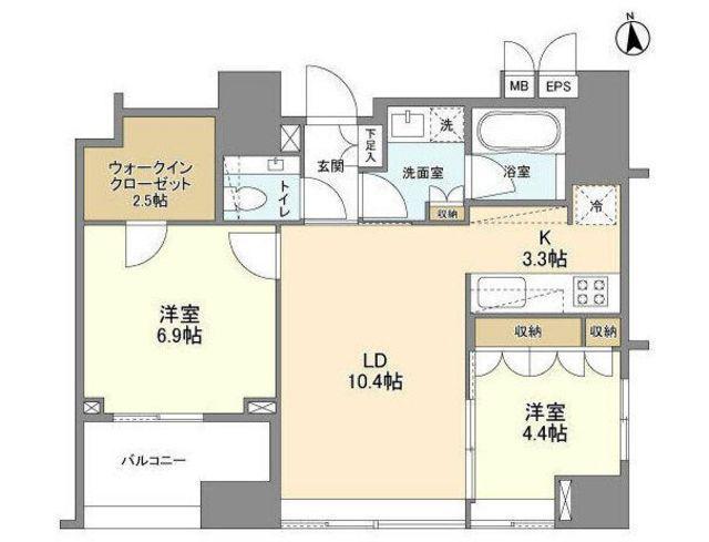 LASANTE 麻布十番(2LDK/14階)の間取り写真