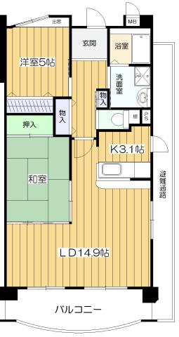 アメニティコート芦屋春日(2LDK/9階)の間取り写真