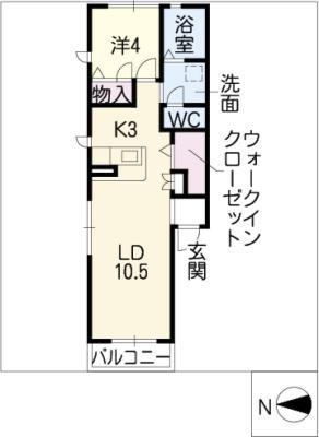エクセル山中(1LDK/1階)の間取り写真