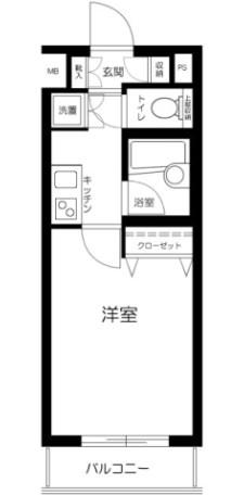 プレールドゥーク西新宿(1K/2階)の間取り写真