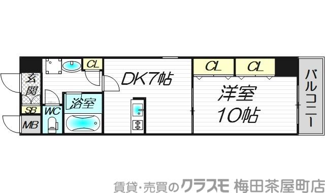 BR.天満橋(1DK/10階)の間取り写真