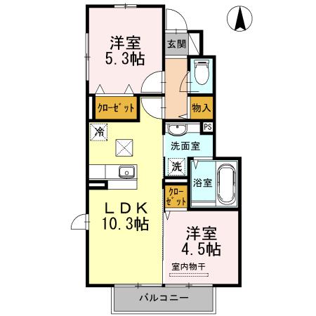 GRANDEUR翔B棟(2LDK/1階)の間取り写真