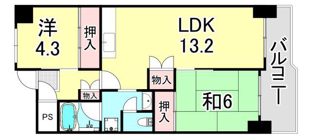 UR武庫川 21号棟(2LDK/9階)の間取り写真