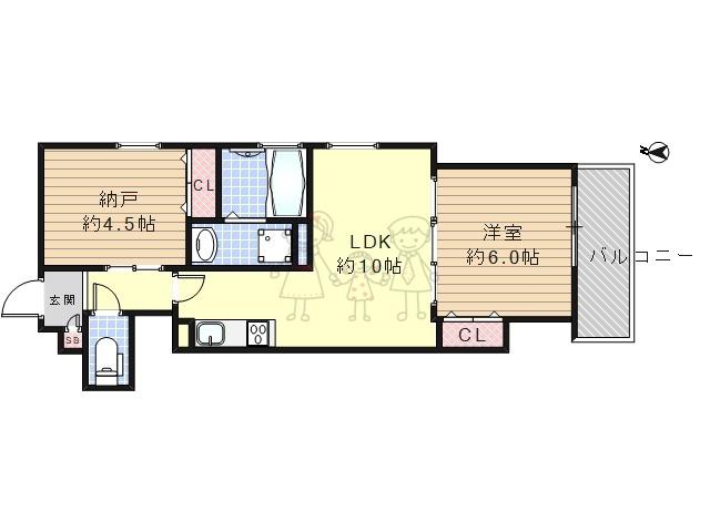 クリエオーレ東住吉I(1SLDK/2階)の間取り写真