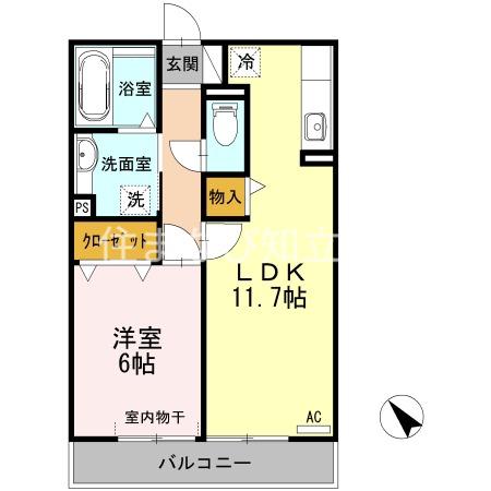 ラフィネ横山B棟(1LDK/2階)の間取り写真