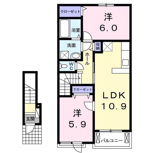 グランディールB(2LDK/2階)の間取り写真