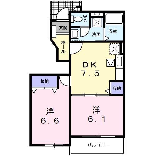 ハーベスト II(2DK/1階)の間取り写真