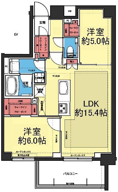 KDXレジデンス横濱紅葉坂(2LDK/6階)の間取り写真
