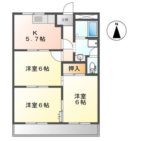 浜北グランドマンション(3K/1階)の間取り写真