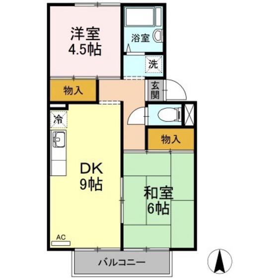 プレジール花尻 C棟(2DK/2階)の間取り写真