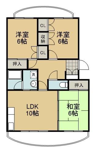 ポルタ草薙B(3LDK/3階)の間取り写真