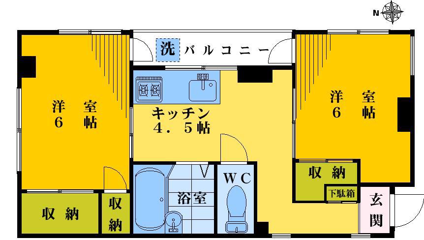 マロンハイツ(2K/2階)の間取り写真