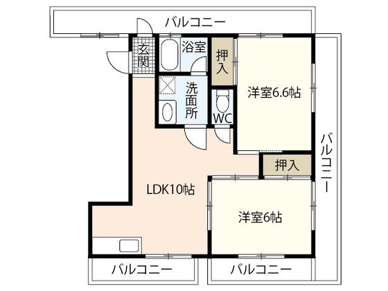 岡田ビル(2LDK/4階)の間取り写真