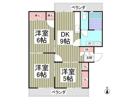 ホワイトヒルマンション(3DK/3階)の間取り写真