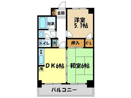 プライムアーバン武蔵野ヒルズA棟(2DK/2階)の間取り写真
