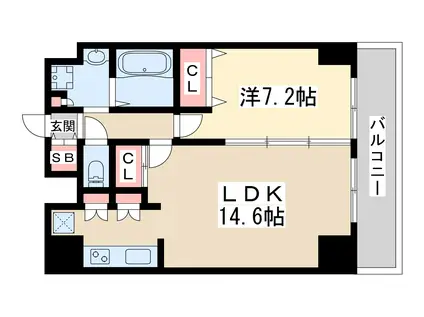 グレンパーク江坂Ⅱ(1LDK/13階)の間取り写真
