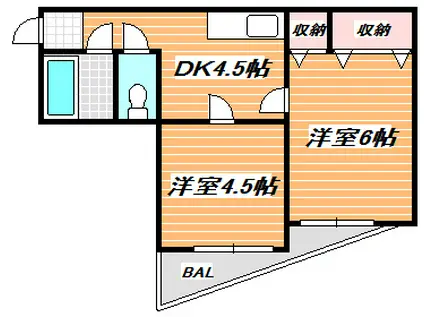 第一川富ビル(2DK/3階)の間取り写真