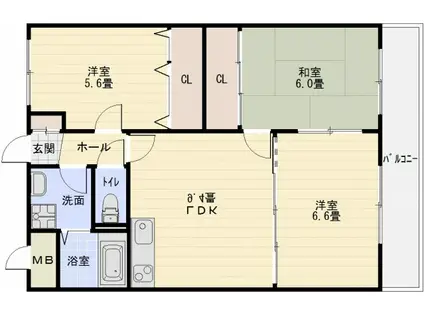 サンウォークⅡ(3LDK/1階)の間取り写真