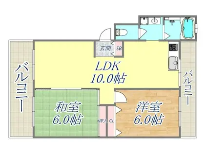 芦屋東山プリンス(2LDK/2階)の間取り写真