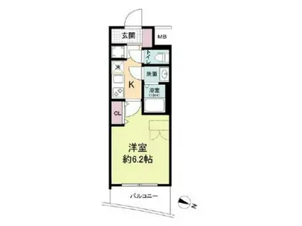 セレニテ神戸ミラクノール(1K/2階)の間取り写真