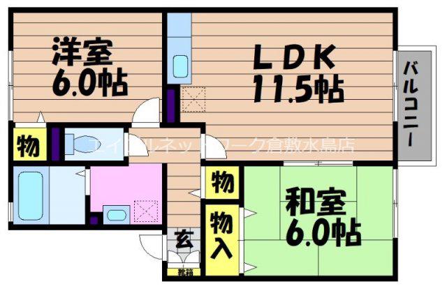 セジュール竹 C棟(2LDK/1階)の間取り写真