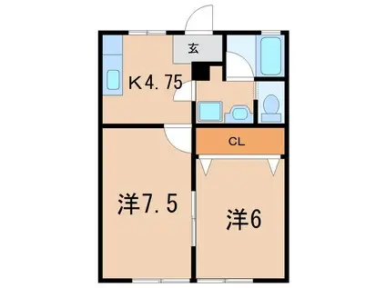 ジェネシスハイツ ハンズ11番館(2K/1階)の間取り写真