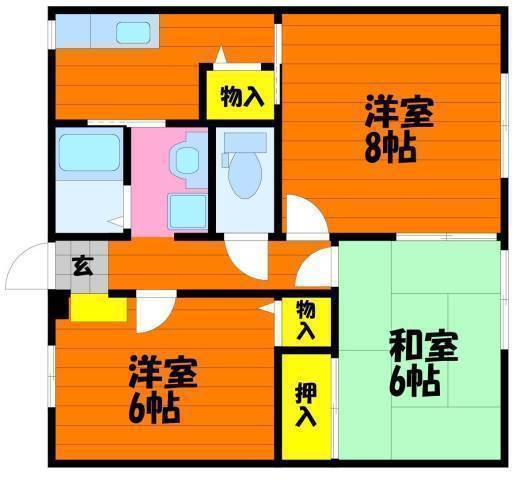サンビレッジ阿賀崎B棟(3K/1階)の間取り写真