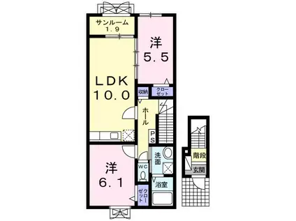 フェニックスメモリーD(2LDK/2階)の間取り写真